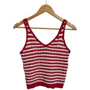 Freshman Red‎ and White Crocheted Crop Top Women's Size Large Y2K